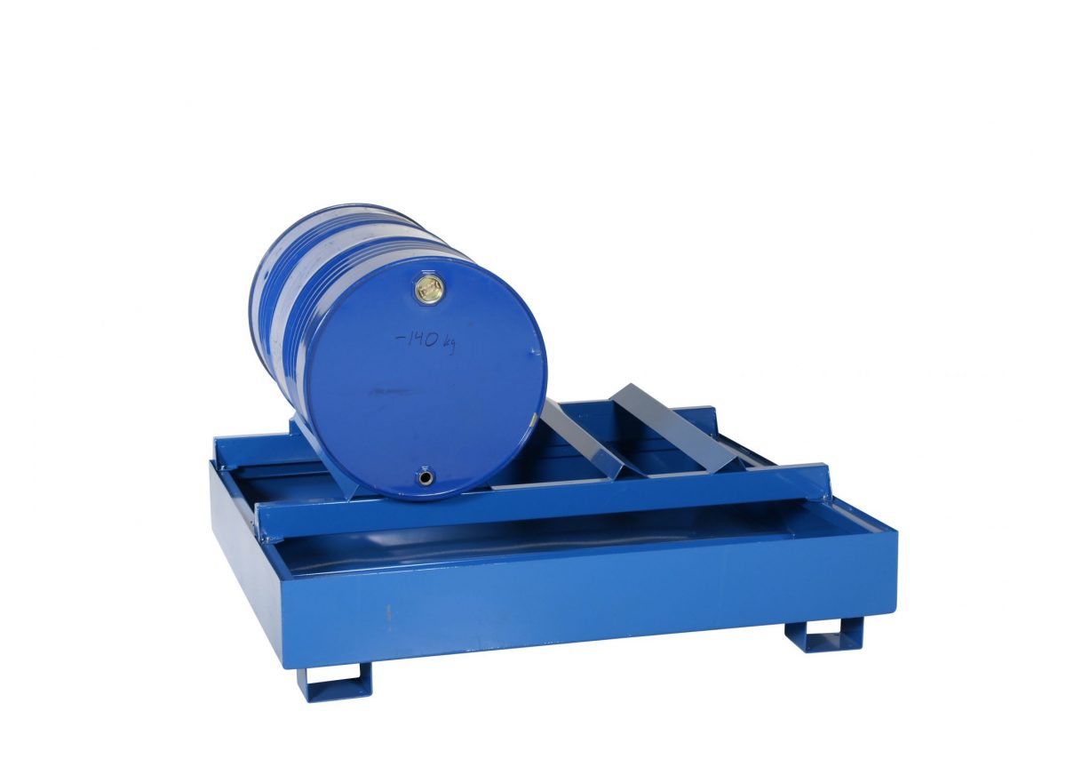 Fatställning med uppsamling för 2 liggande fat