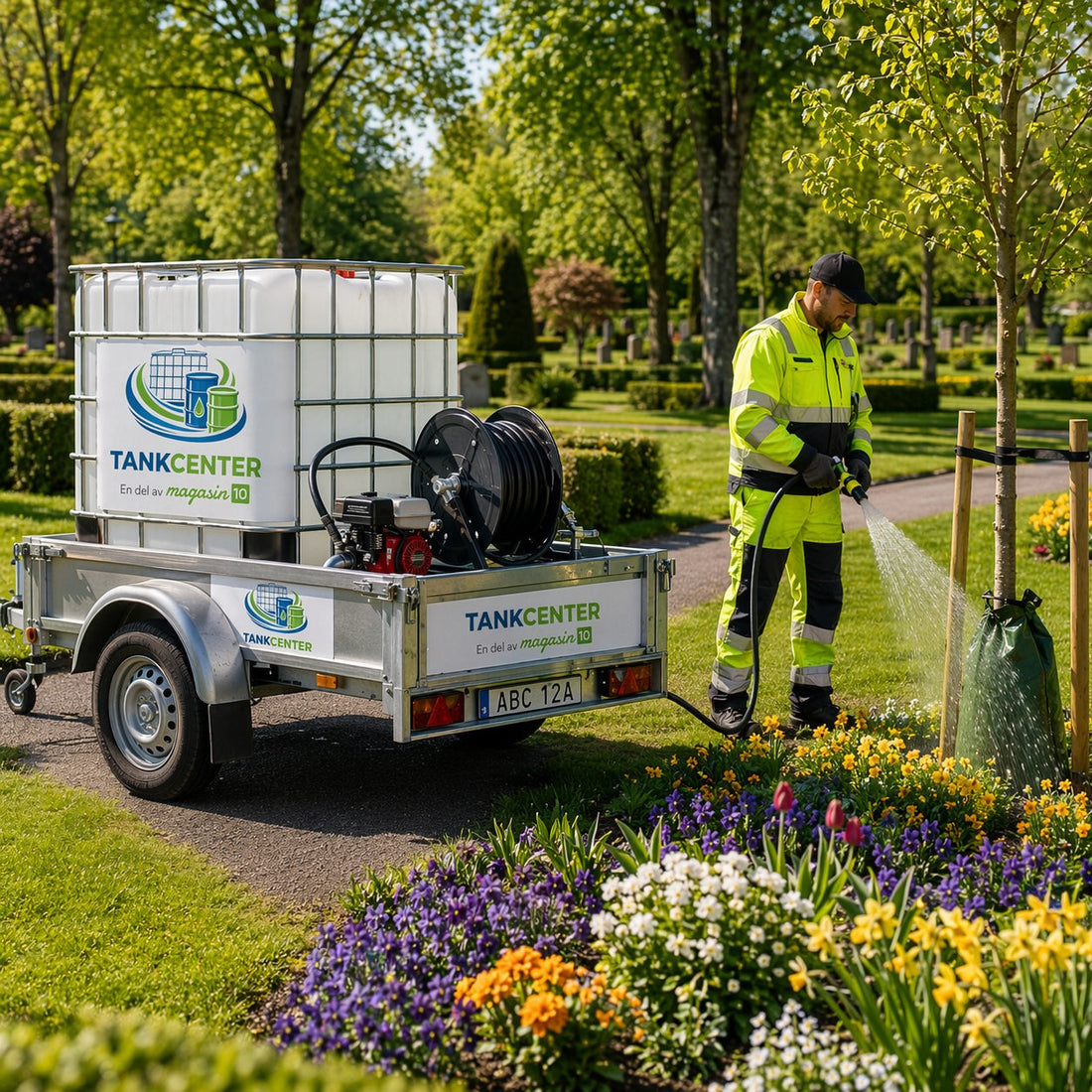 Mobil bevattningstank på flak eller släp – smart bevattning för parker, planteringar och grönytor