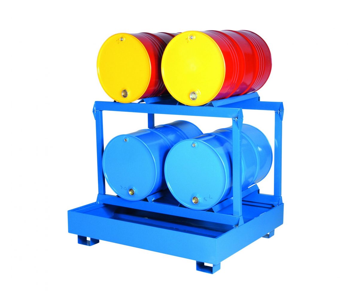 Fatställning med uppsamling för 4 liggande fat