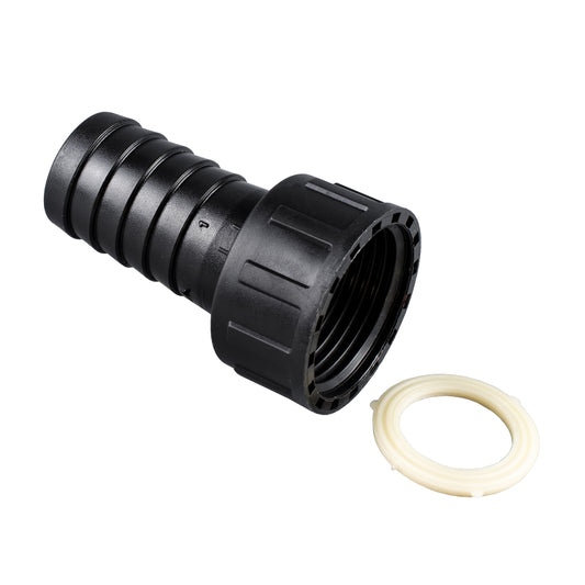 Bucchi 0400120 – Rak slangnippel hona med lös mutter (PP svart)